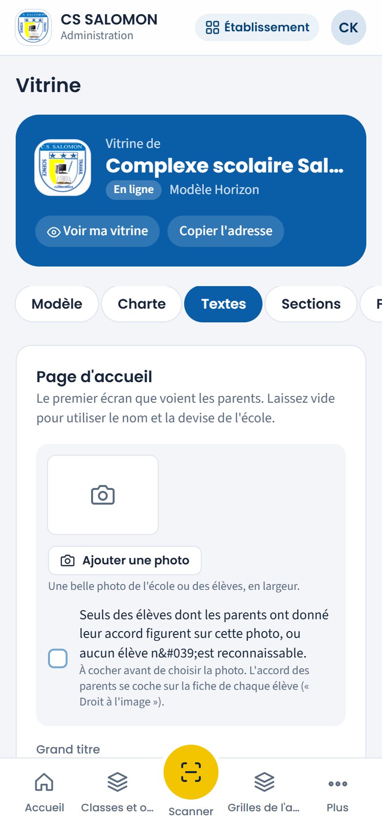 Textes de la vitrine (téléphone)