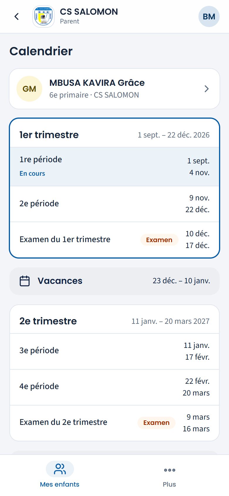 Calendrier de la 6e primaire (téléphone)