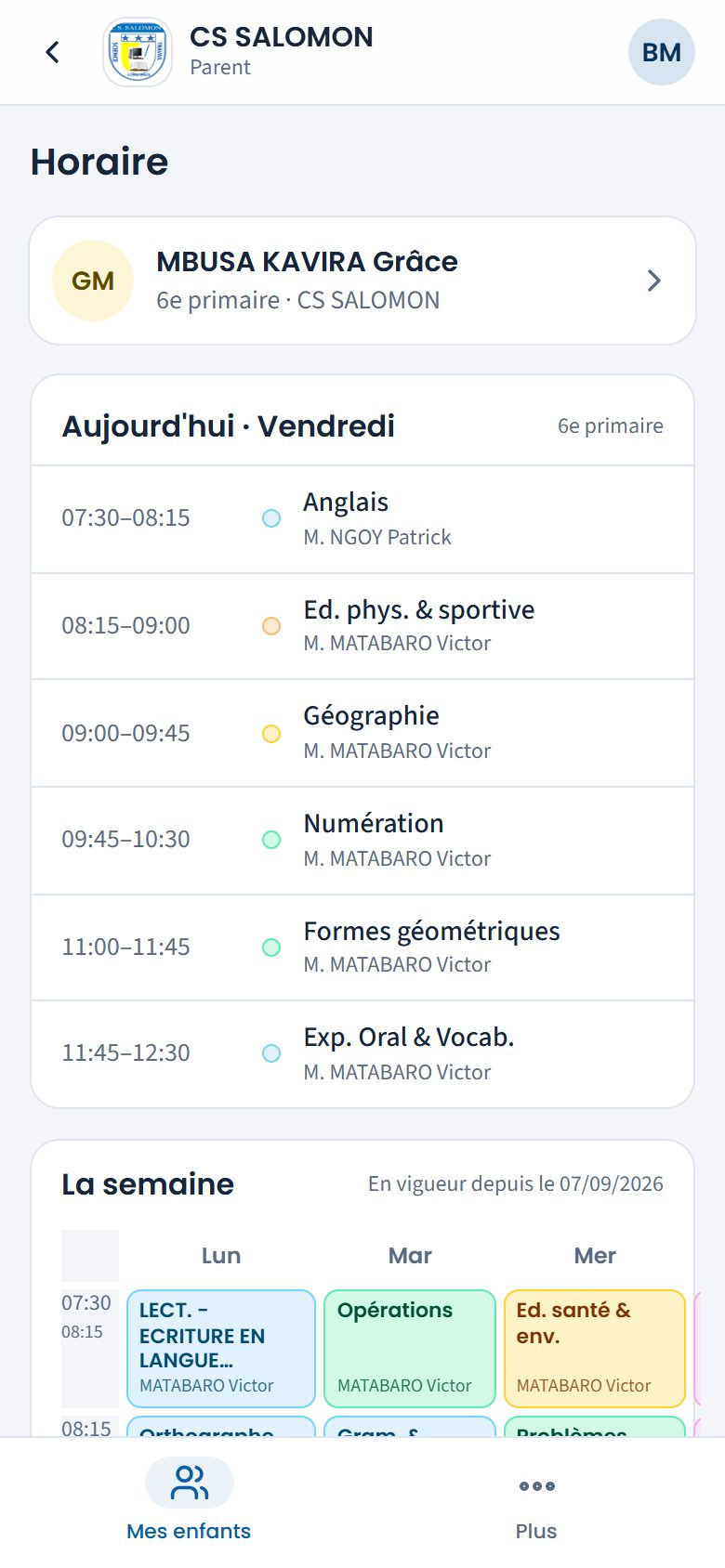 Horaire du jour de Grâce (téléphone)
