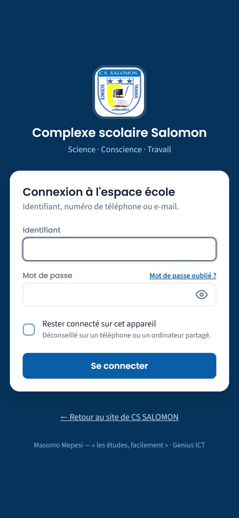 Page de connexion de CS SALOMON (téléphone)