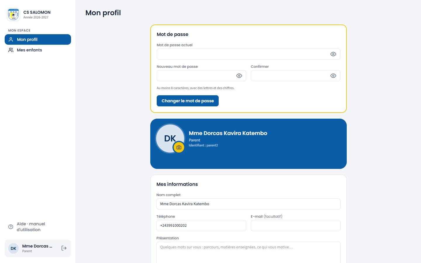 Choix du mot de passe à la première connexion (ordinateur)