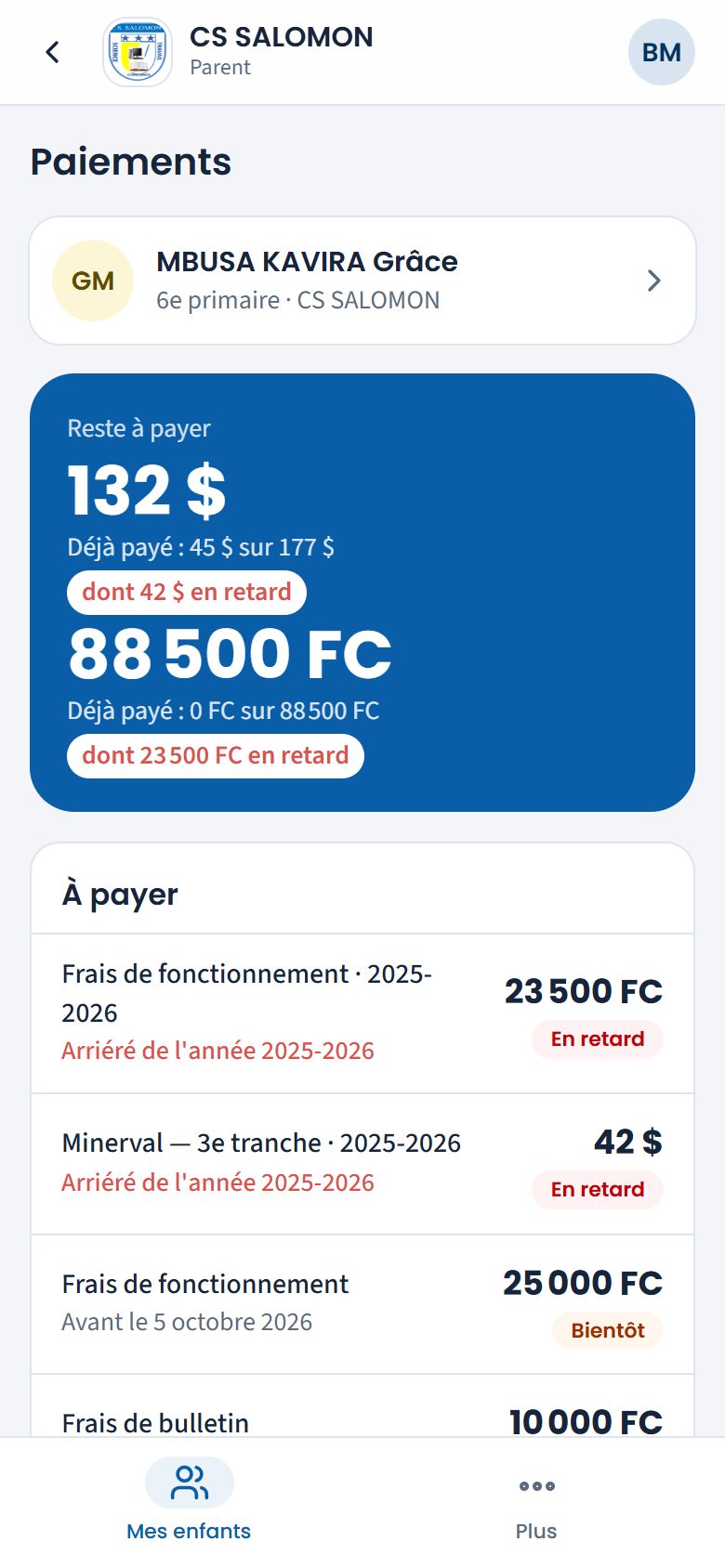 Reste à payer de Grâce (téléphone)