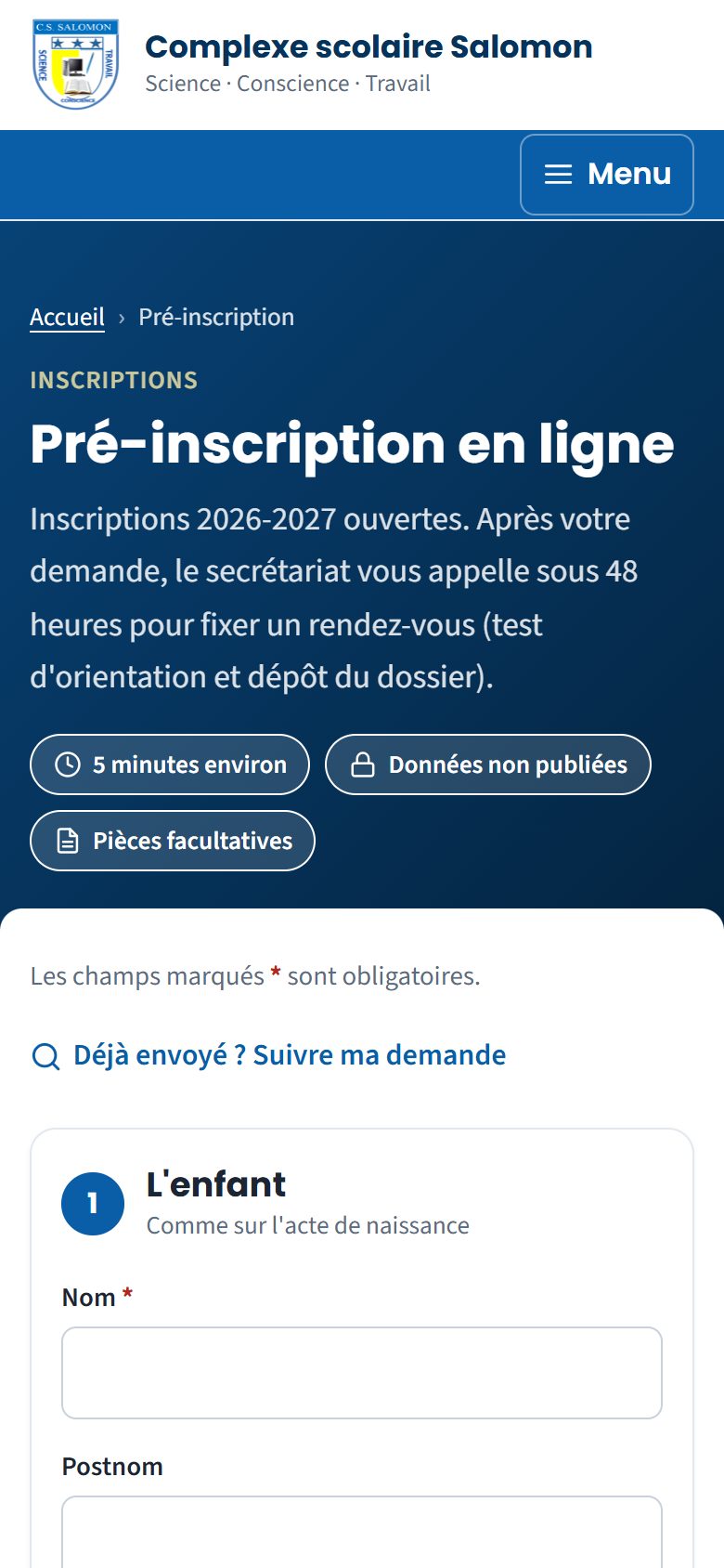 Formulaire de pré-inscription (téléphone)