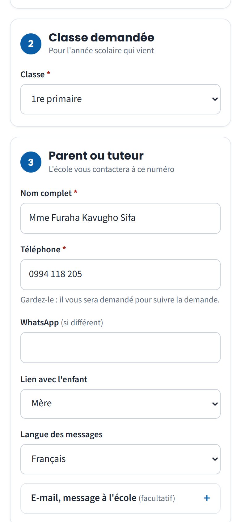 Classe et parent (téléphone)