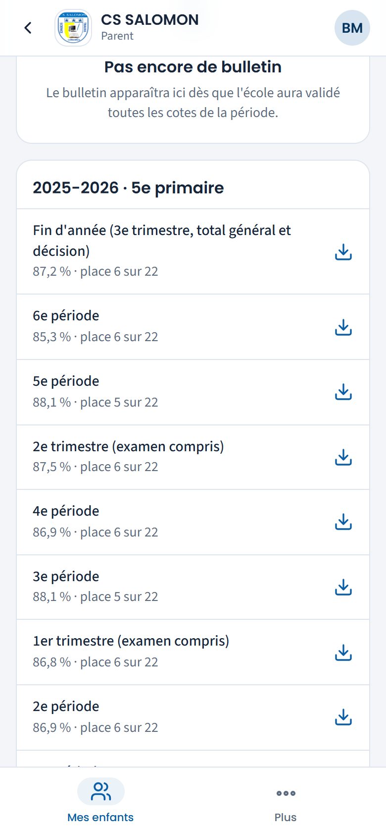 Bulletins 2025-2026 de Grâce (téléphone)