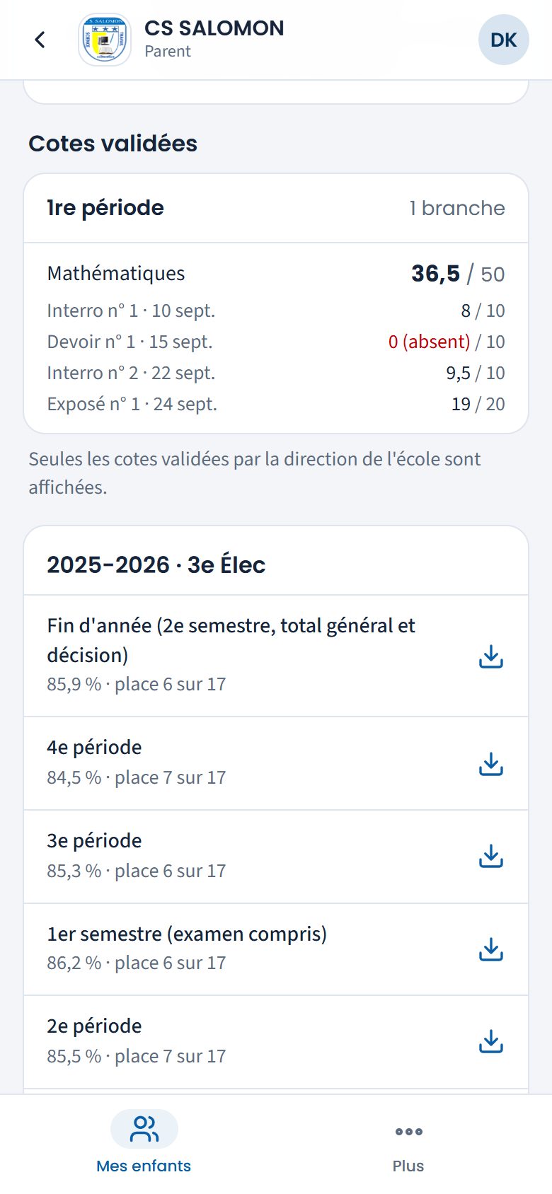Cotes validées de Josué (téléphone)