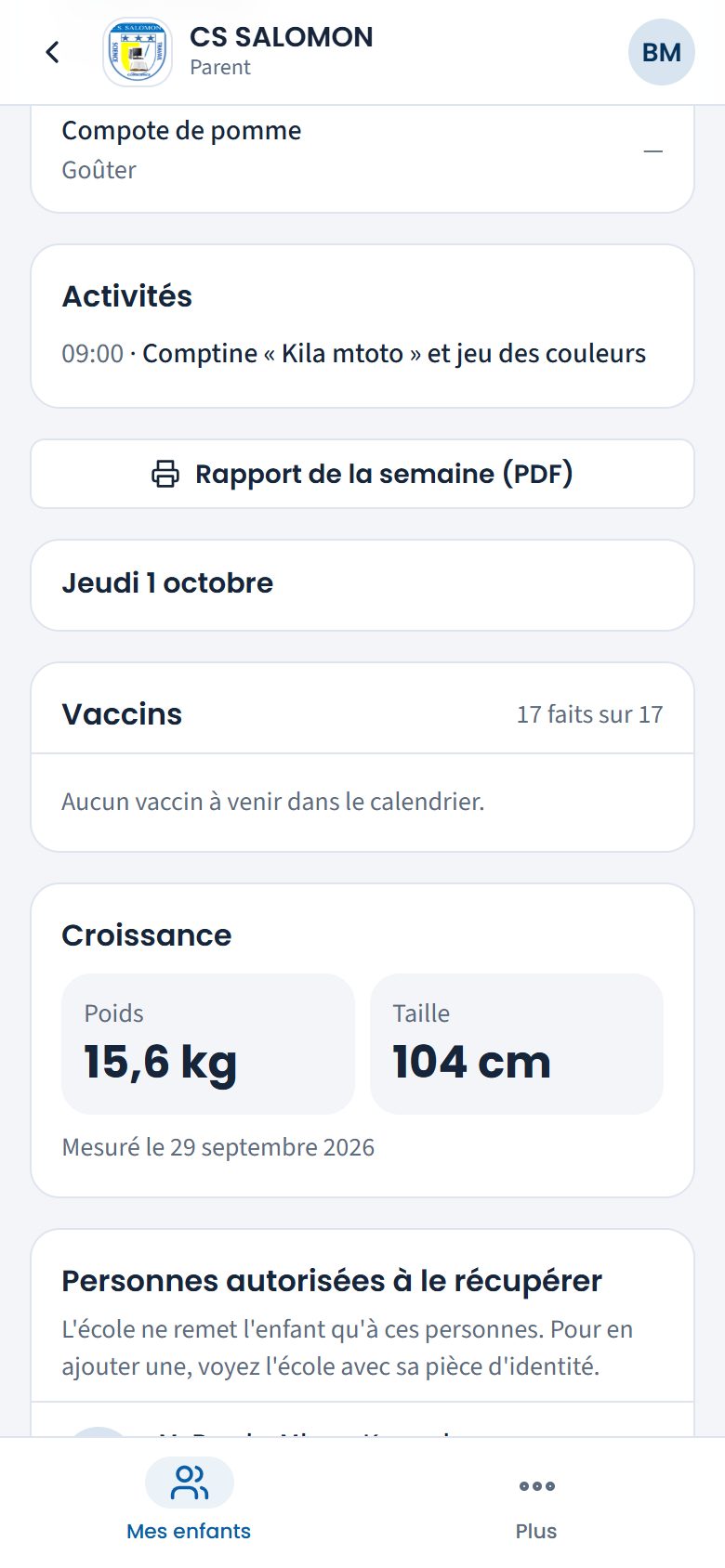 Vaccins et croissance de David (téléphone)