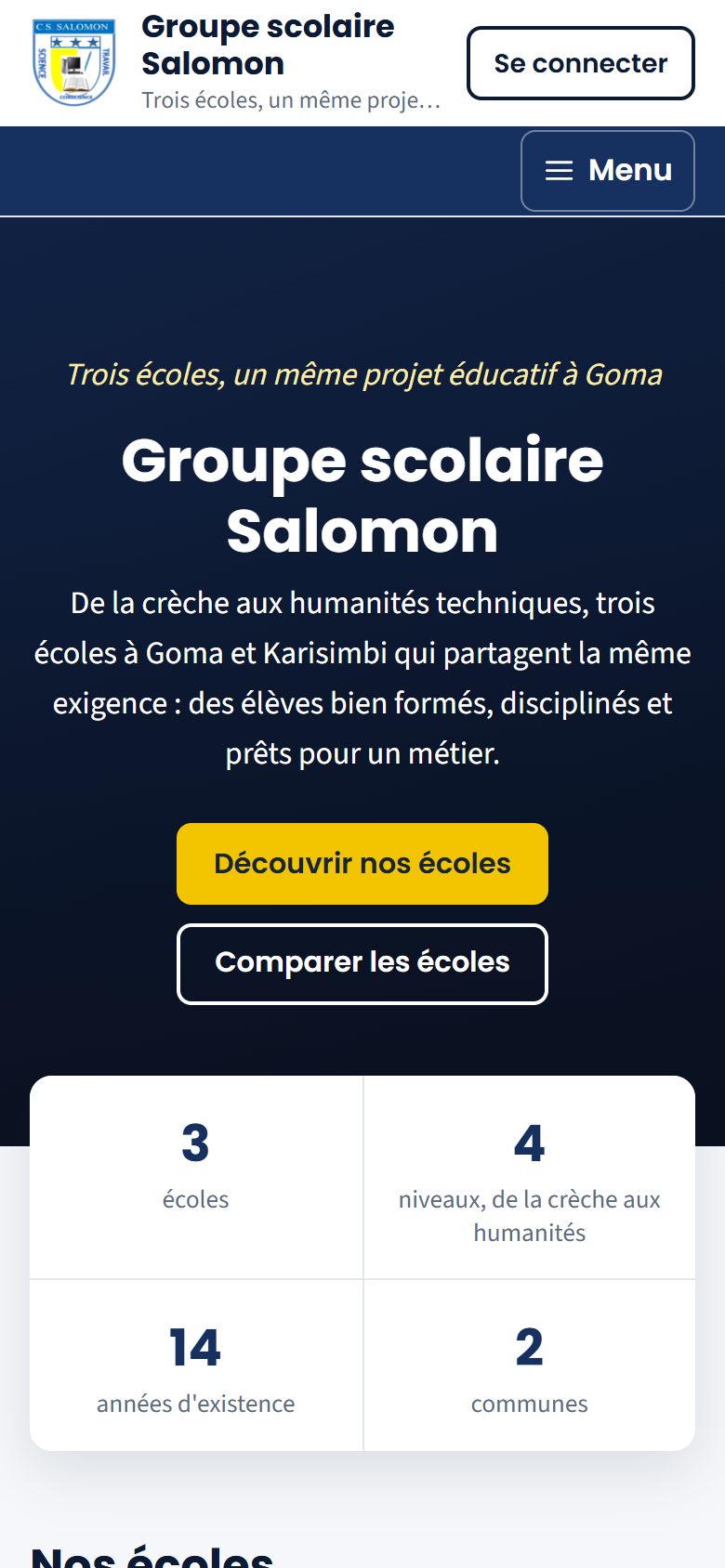 Accueil du site du Groupe scolaire Salomon (téléphone)