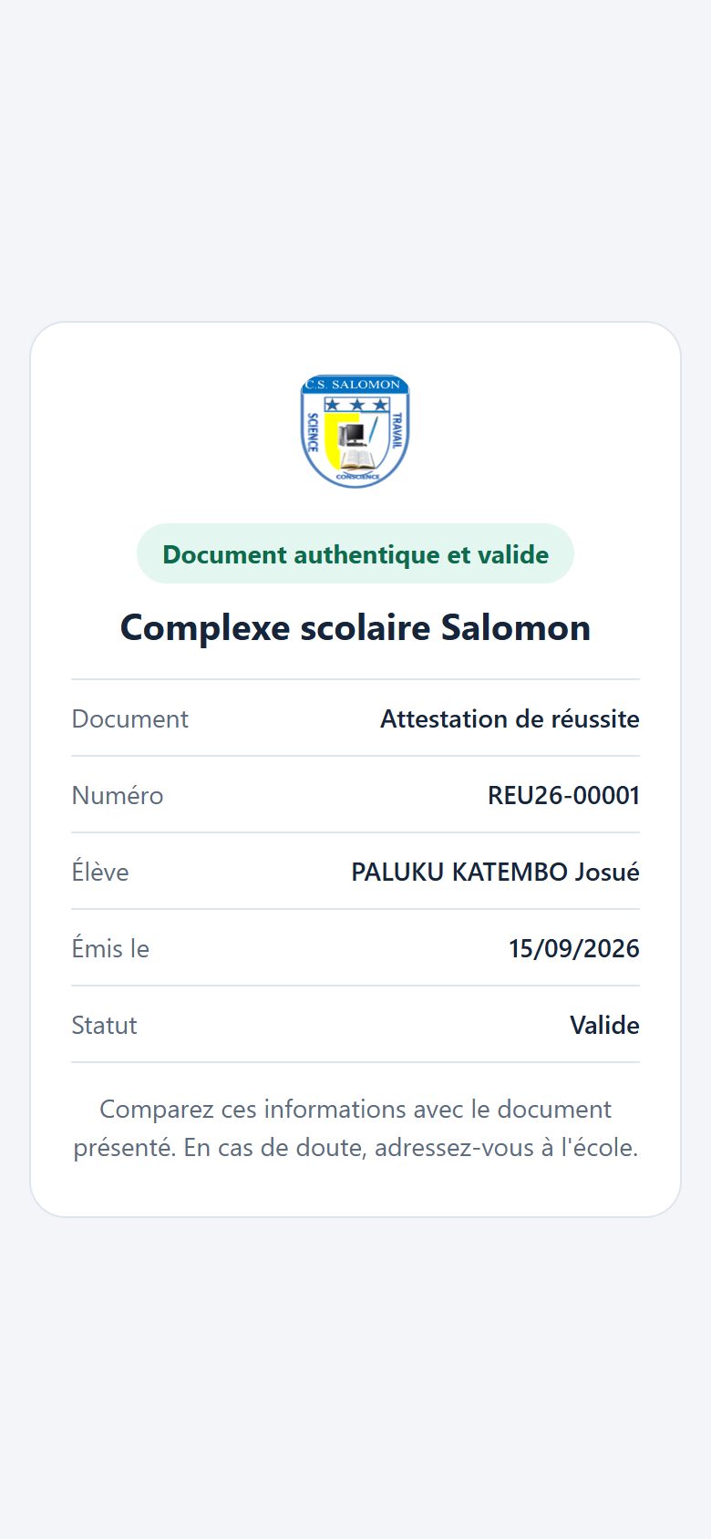 Certificat valide (téléphone)