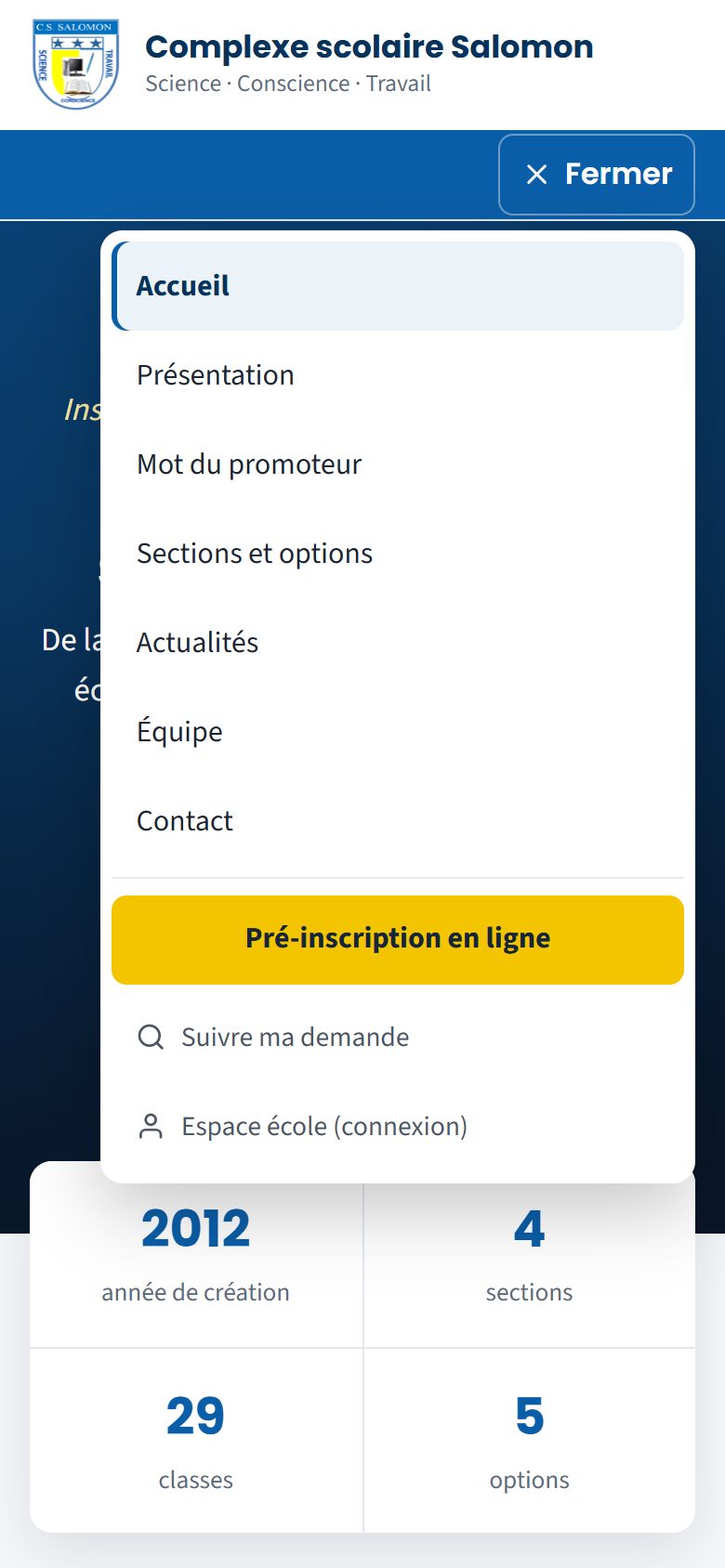 Menu du site (téléphone)