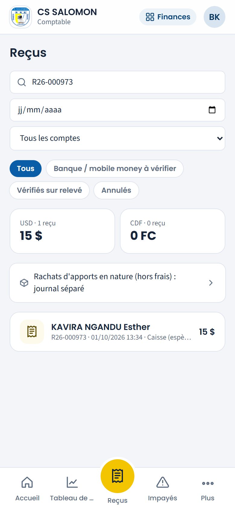 Recherche du reçu R26-000973 (téléphone)