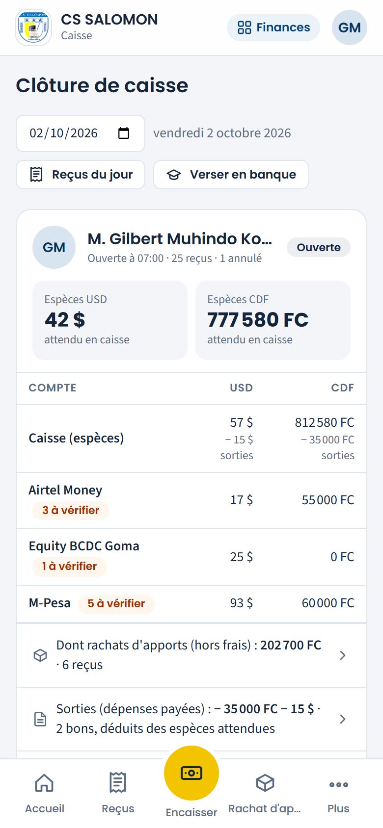 Caisse du jour du percepteur (téléphone)