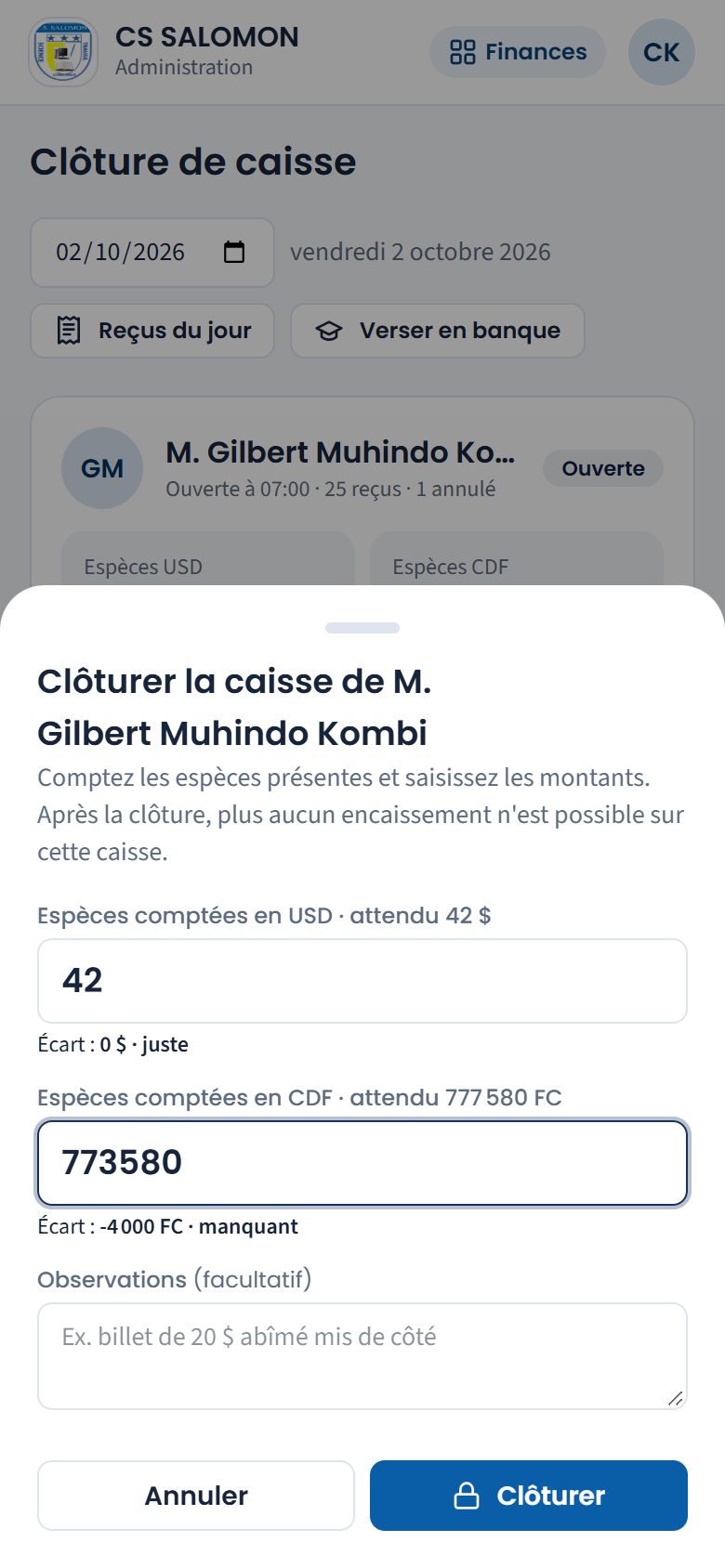 Comptage des espèces avant la clôture (téléphone)