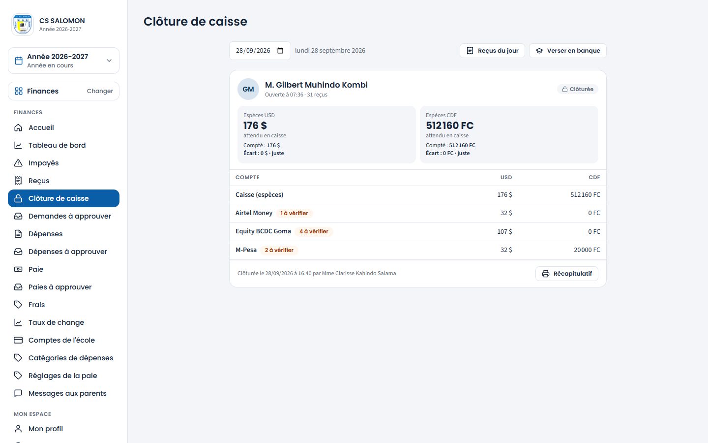 Caisse du 28 septembre clôturée (ordinateur)