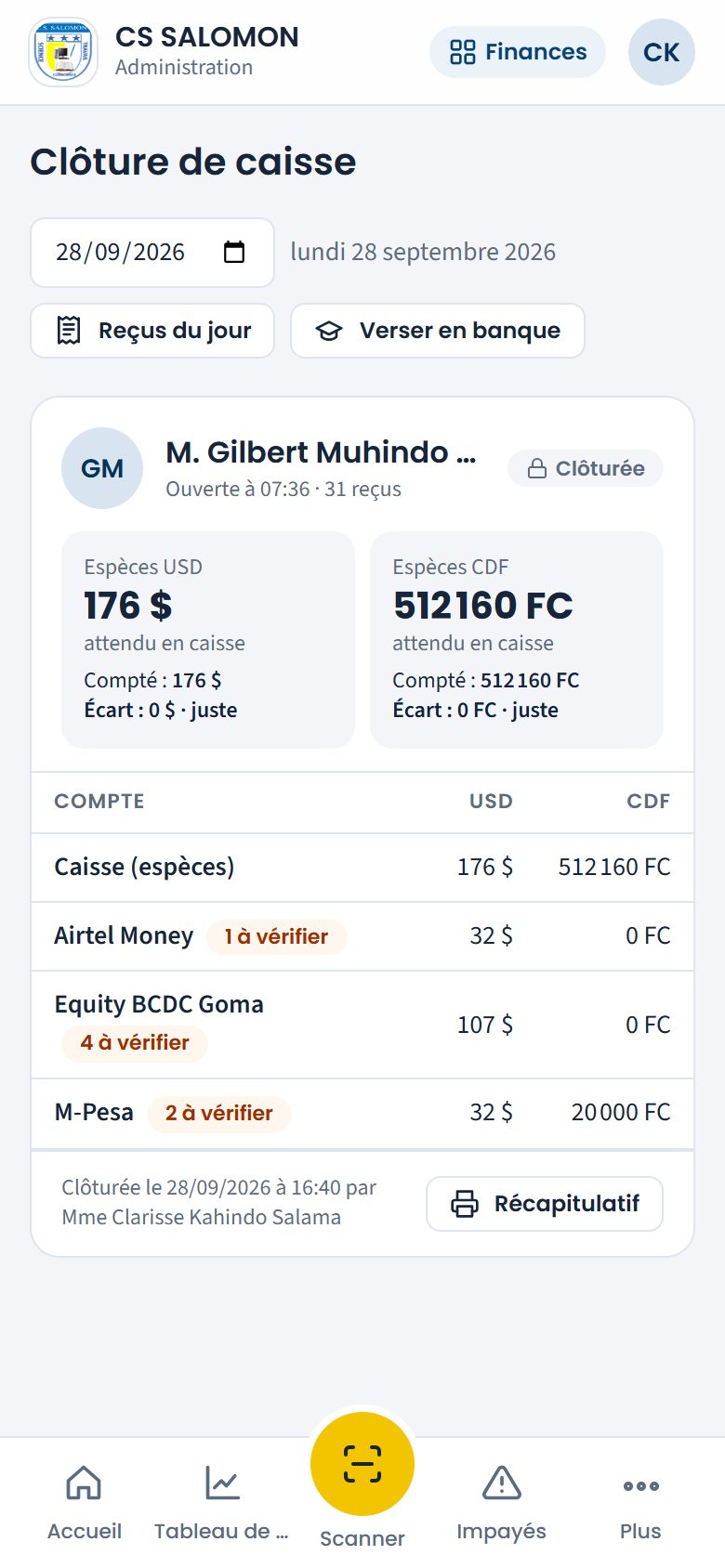Caisse du 28 septembre clôturée (téléphone)
