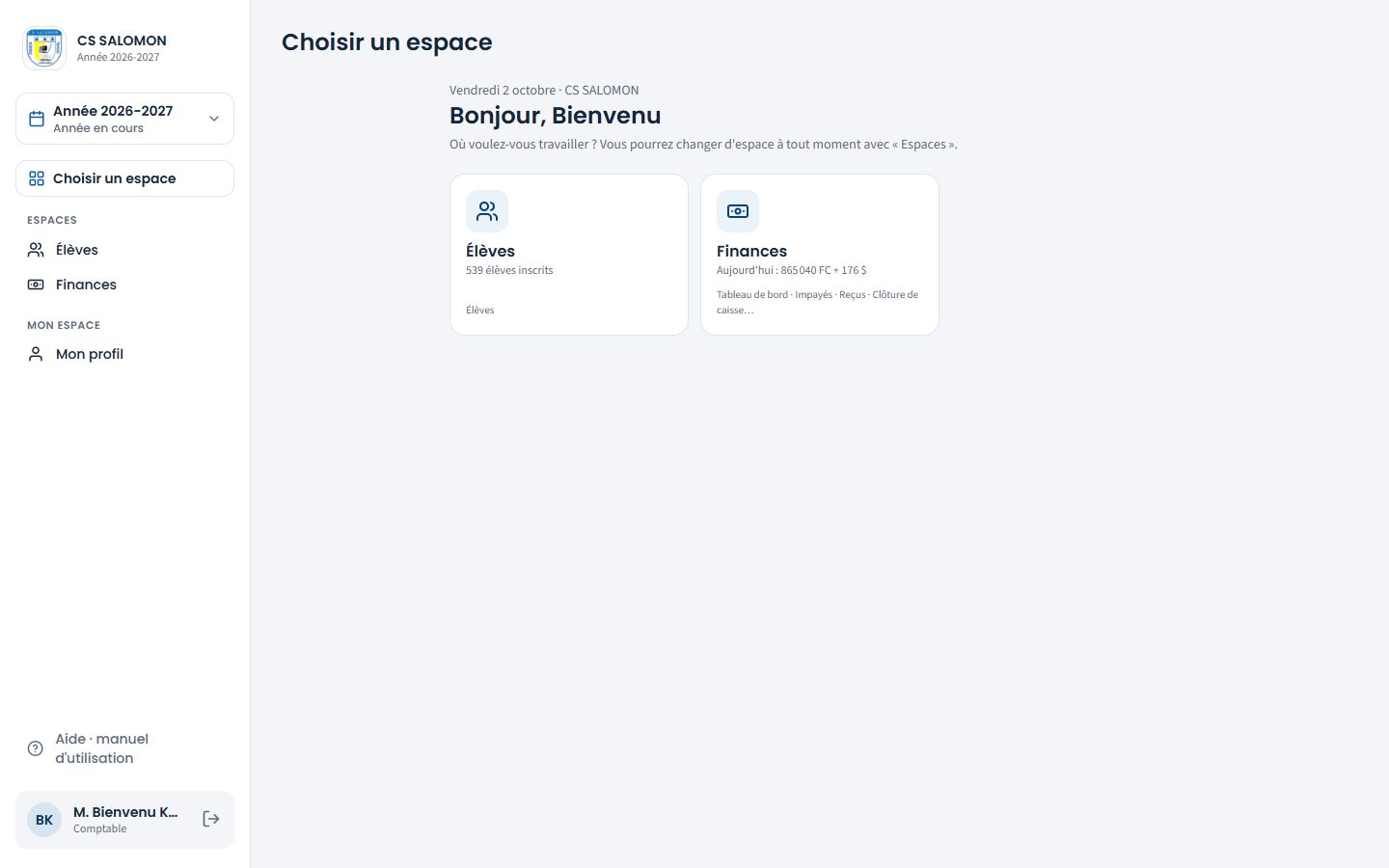 Choix de l'espace du comptable (ordinateur)