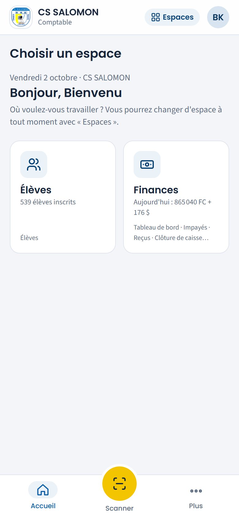 Choix de l'espace du comptable (téléphone)