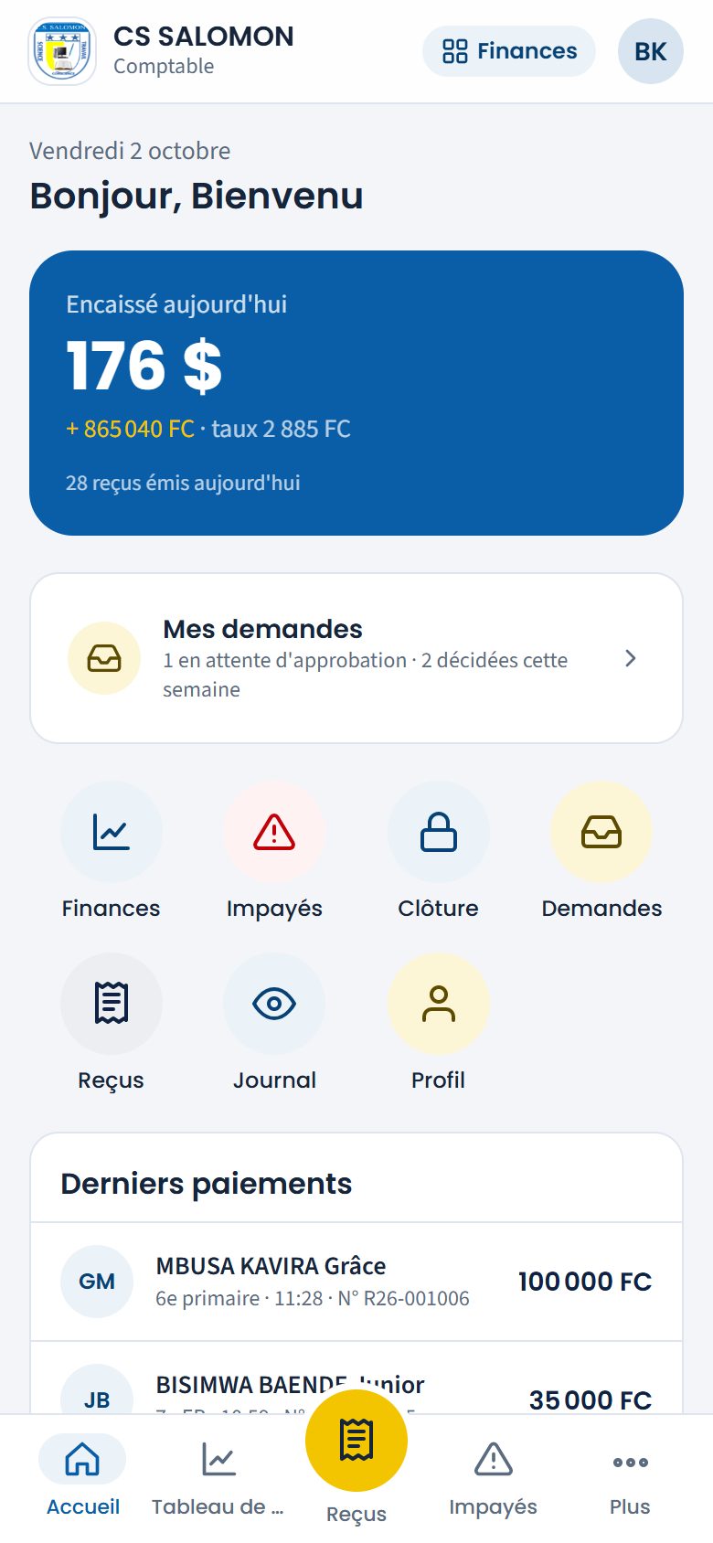 Accueil Finances du comptable (téléphone)