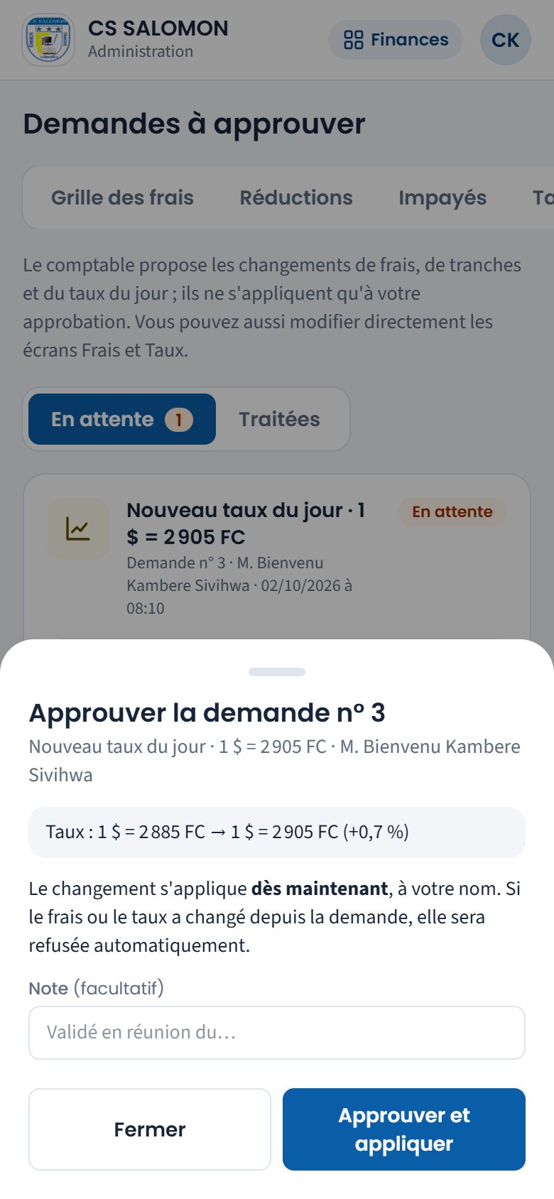 Approbation d'une demande (téléphone)