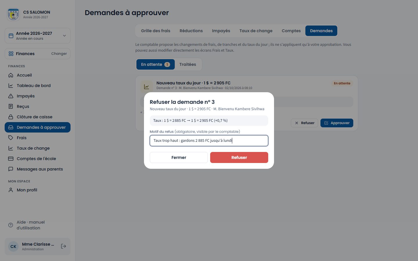 Refus motivé d'une demande (ordinateur)