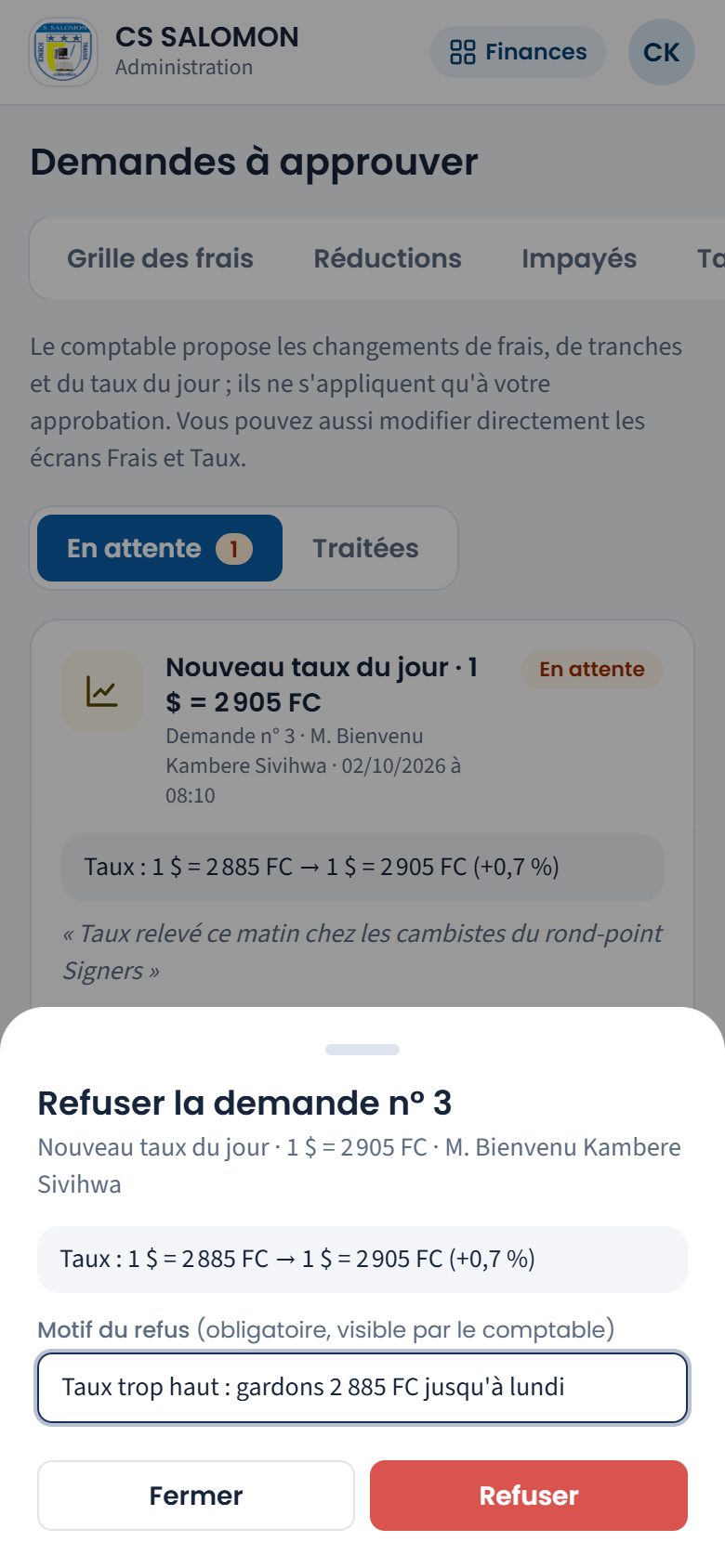 Refus motivé d'une demande (téléphone)
