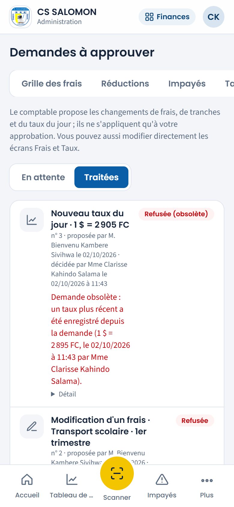 Demande obsolète dans l'onglet Traitées (téléphone)