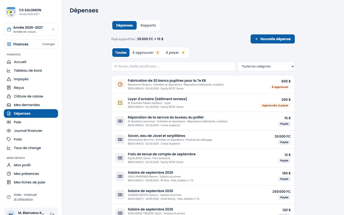 Liste des dépenses du comptable (ordinateur)