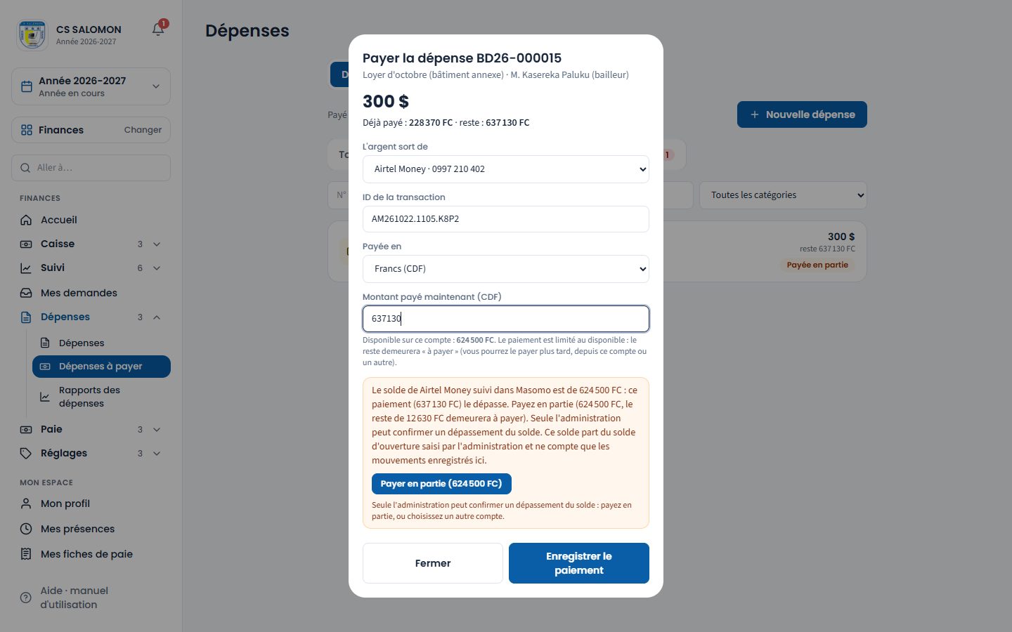 Avertissement de solde insuffisant (ordinateur)