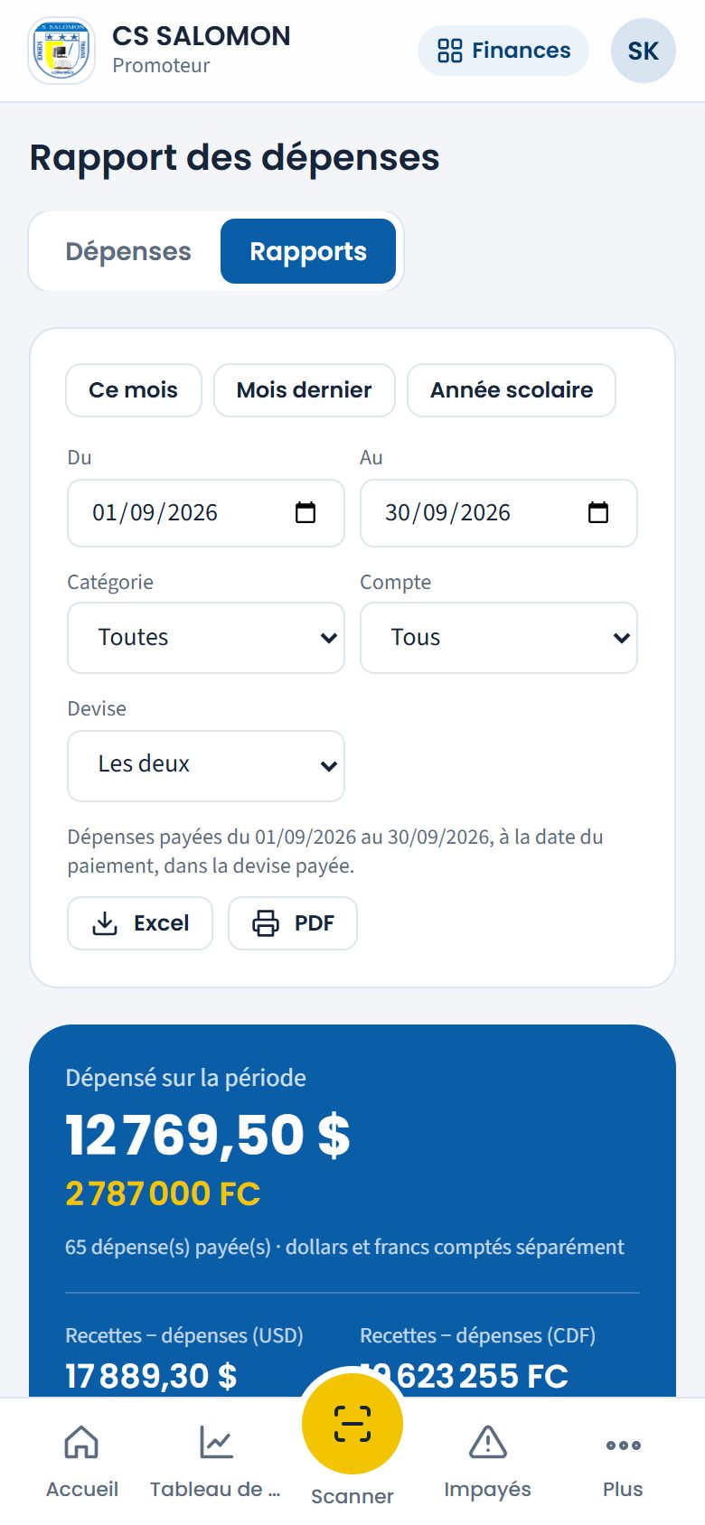 Rapport des dépenses de septembre (téléphone)