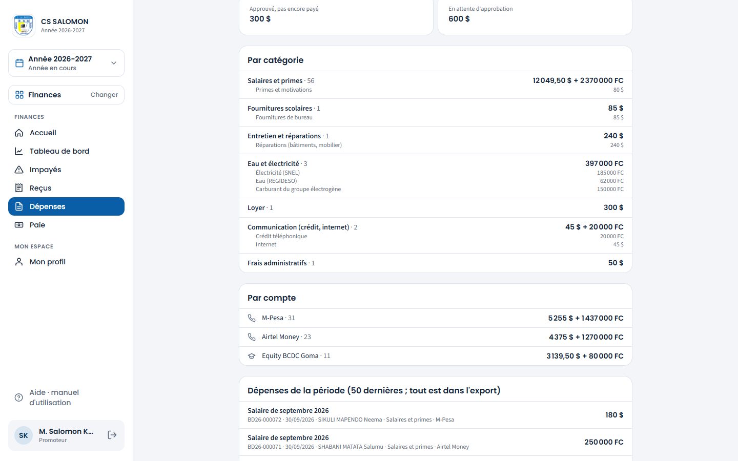 Dépenses par catégorie et par compte (ordinateur)