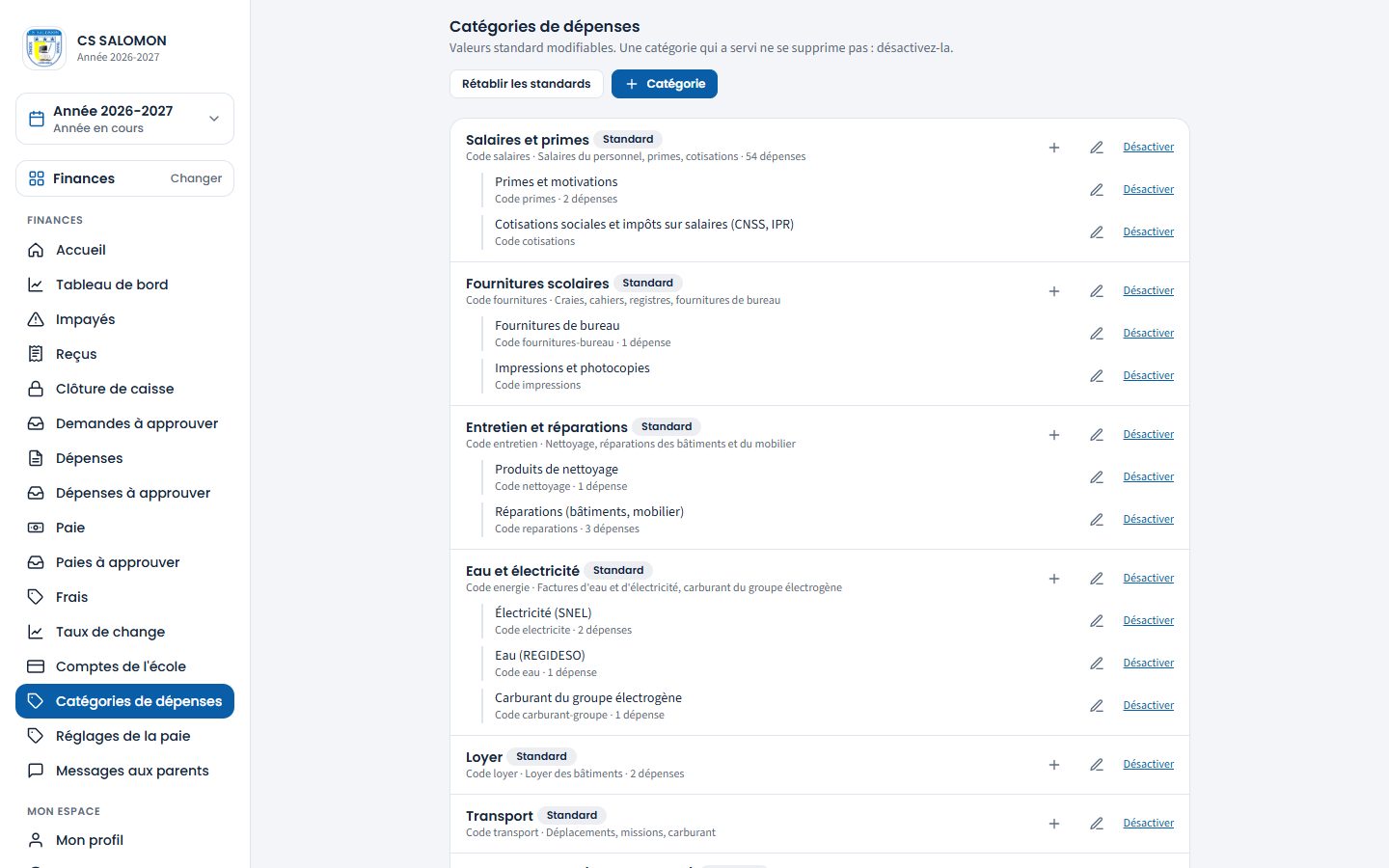 Liste des catégories de dépenses (ordinateur)