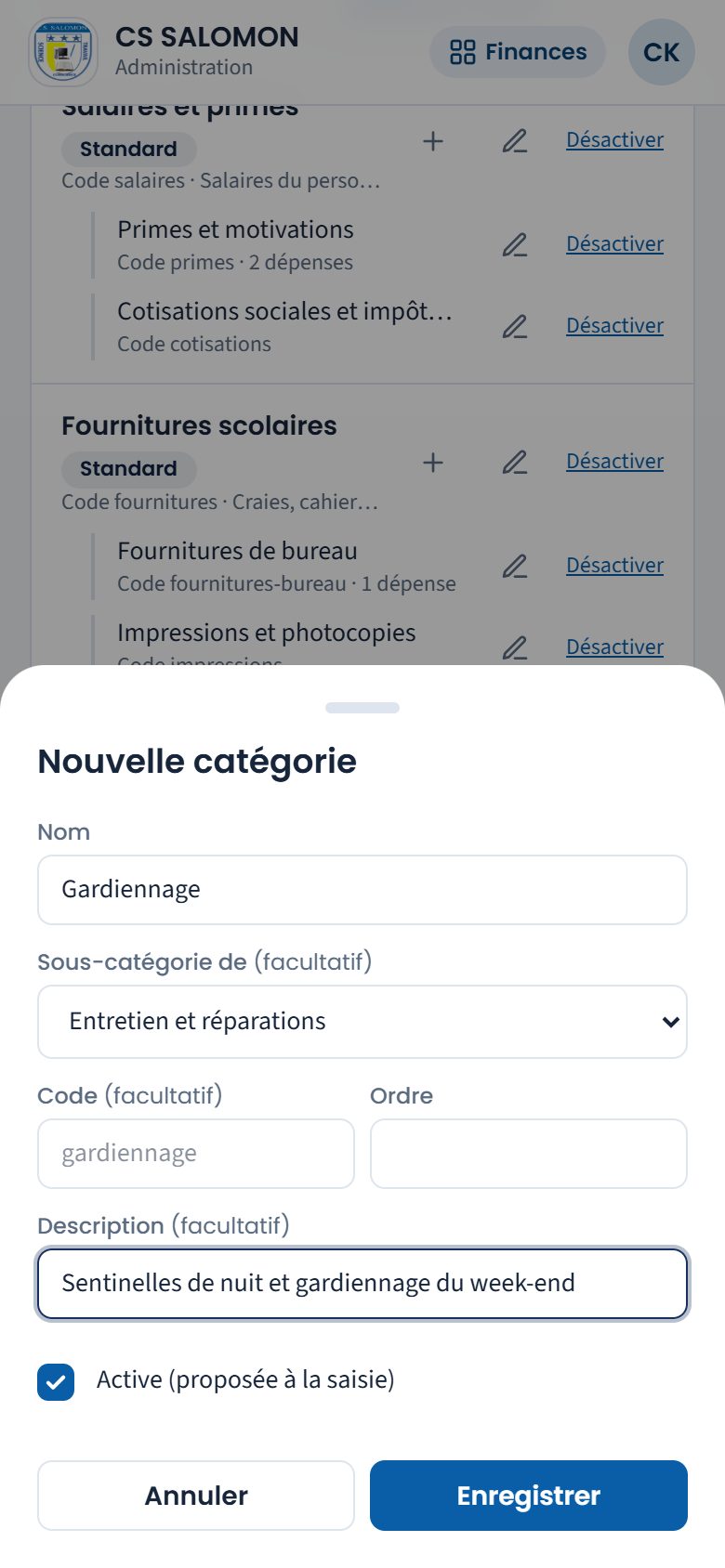 Nouvelle sous-catégorie de dépenses (téléphone)