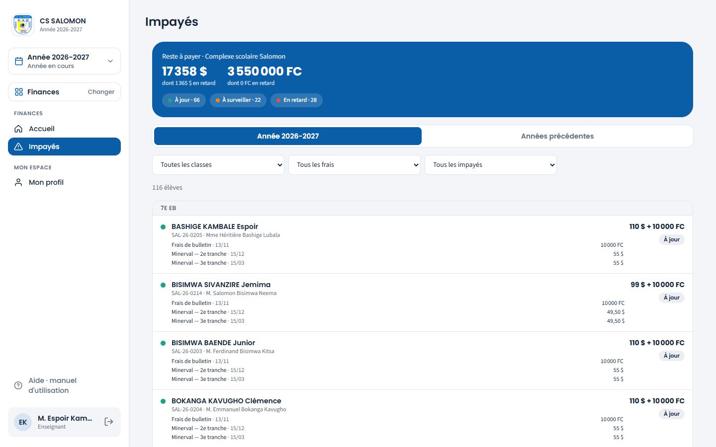 Impayés vus par un enseignant (ordinateur)