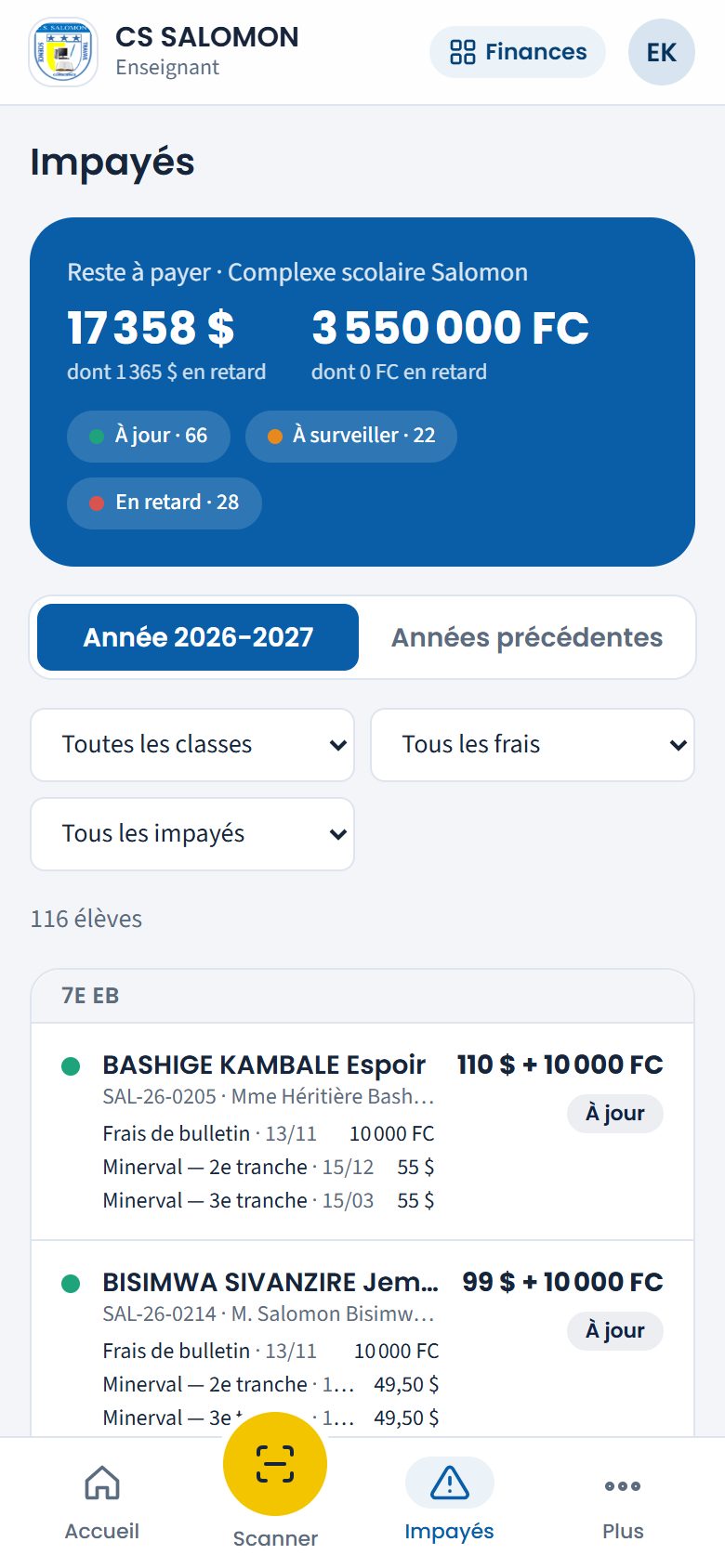 Impayés vus par un enseignant (téléphone)