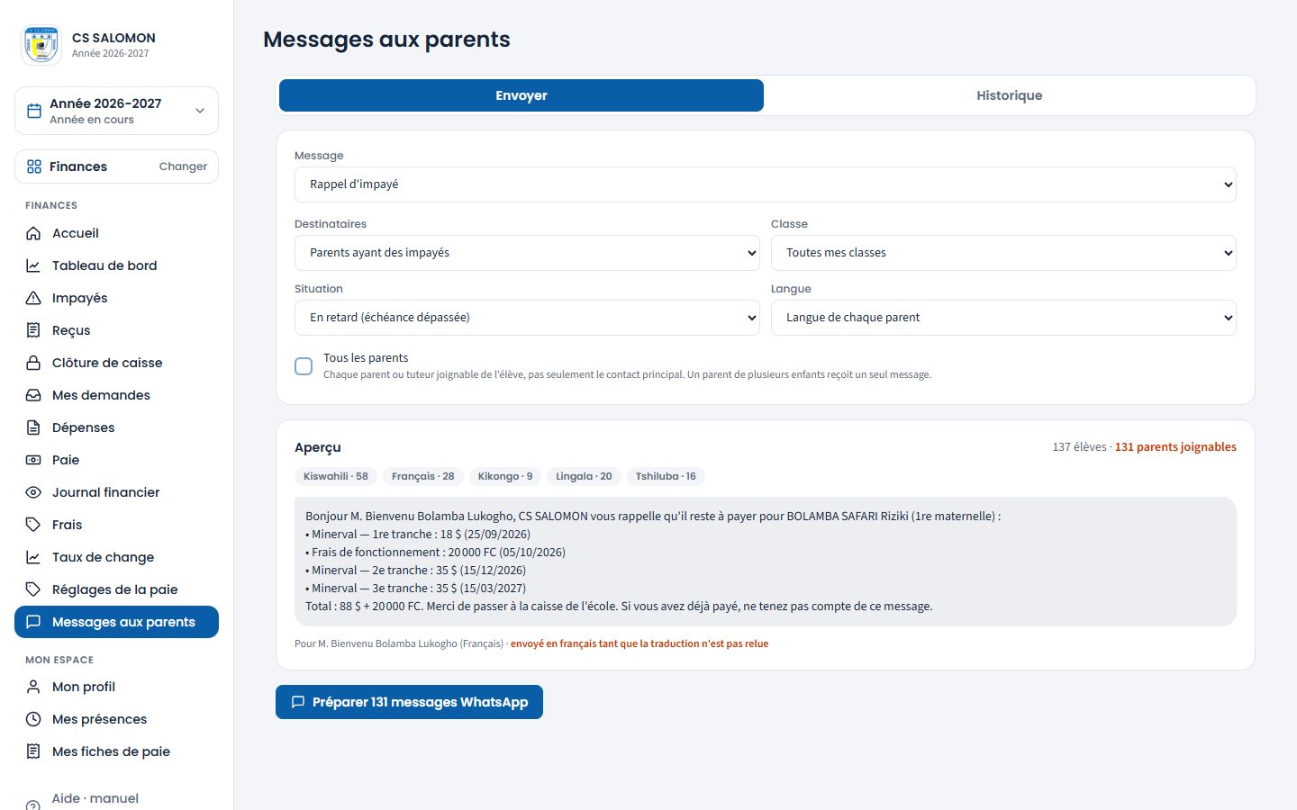 Rappels d'impayés préparés par le comptable (ordinateur)
