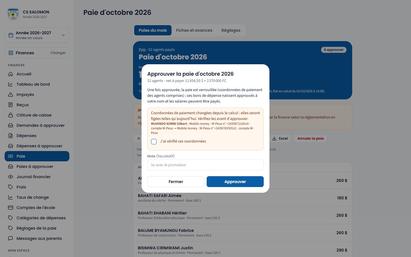 Coordonnées de paiement changées avant l'approbation (ordinateur)