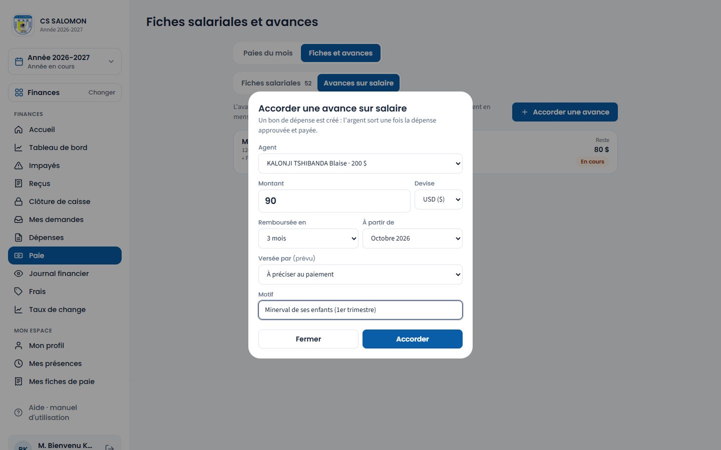Accorder une avance sur salaire (ordinateur)