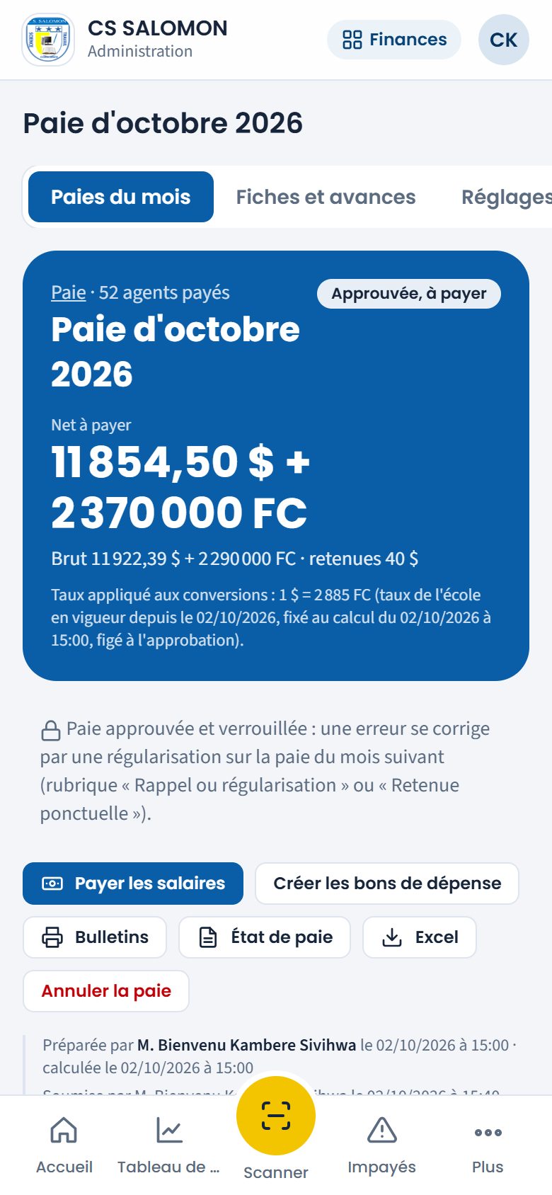 Paie approuvée à payer (téléphone)