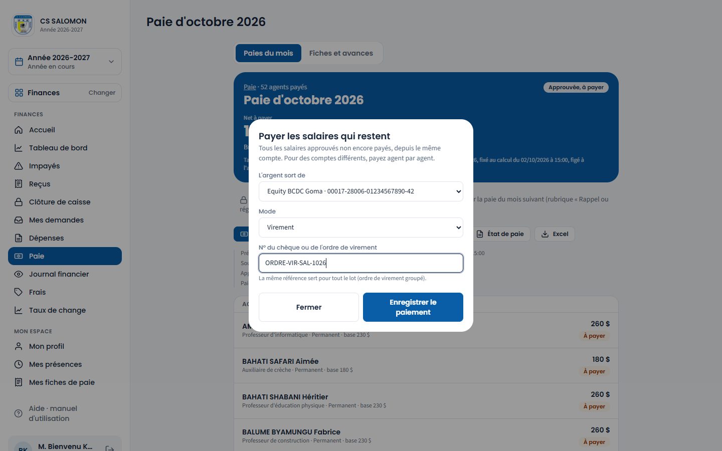 Paiement groupé des salaires (ordinateur)