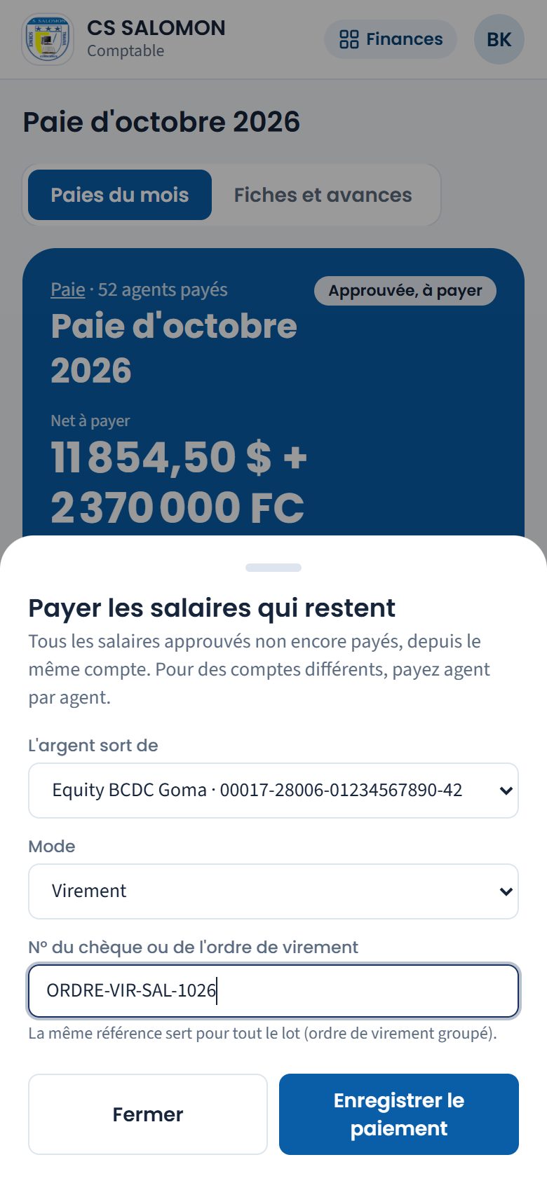 Paiement groupé des salaires (téléphone)