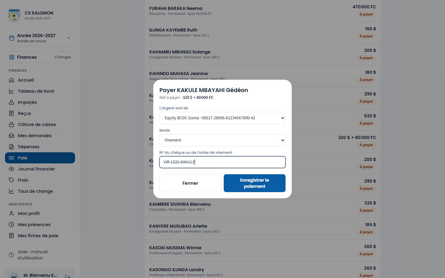 Paiement du salaire d'un agent (ordinateur)