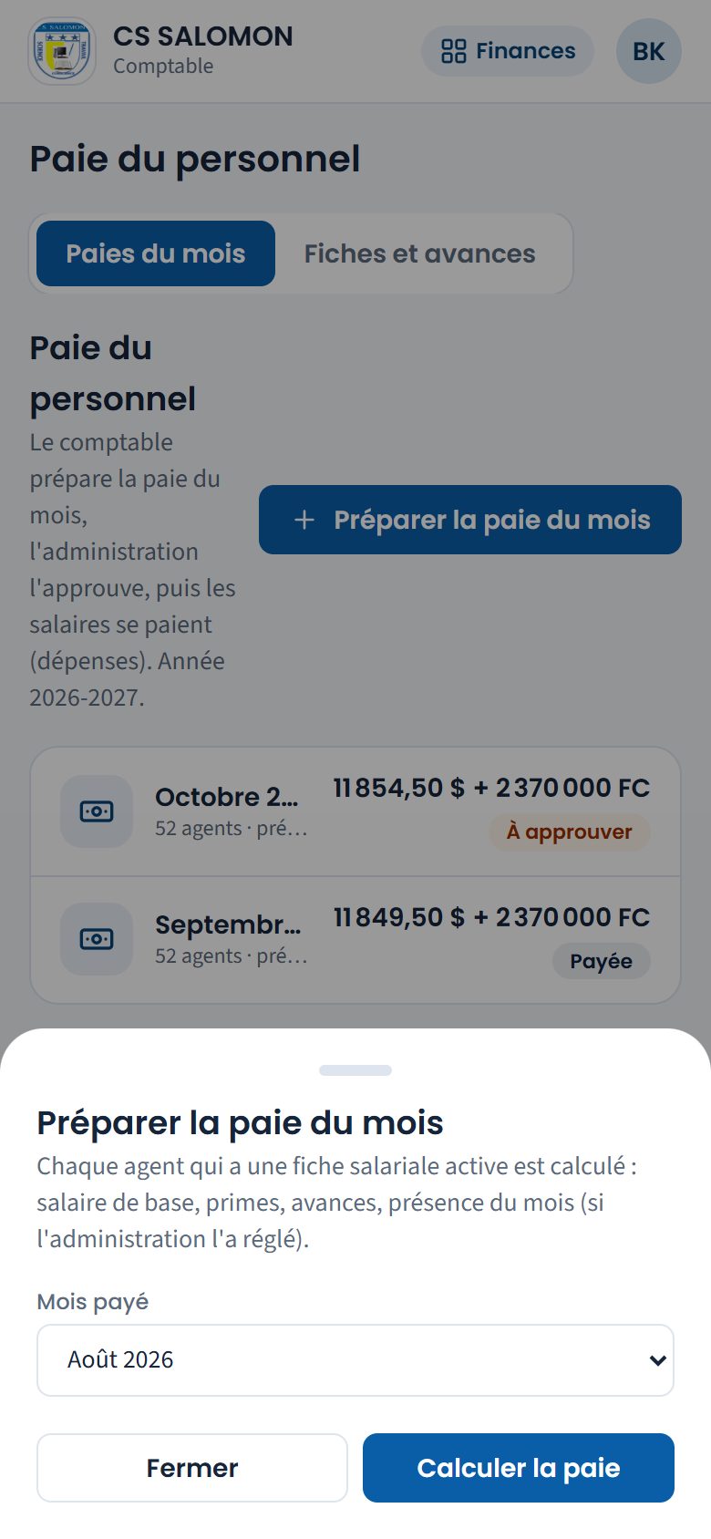 Préparer la paie du mois (téléphone)