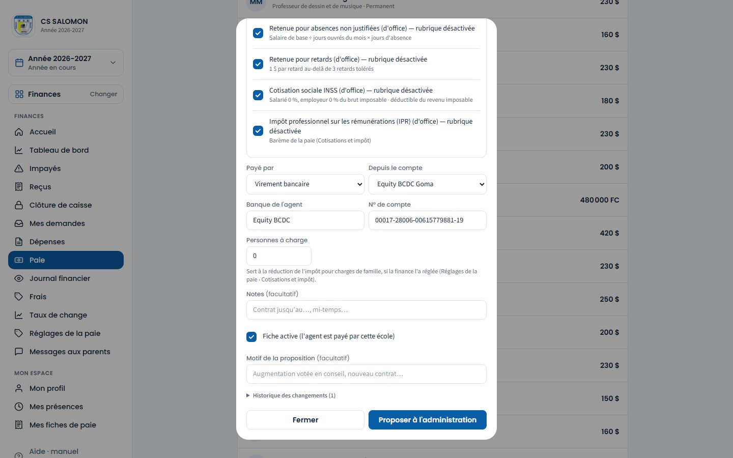 Proposition de fiche salariale par le comptable (ordinateur)
