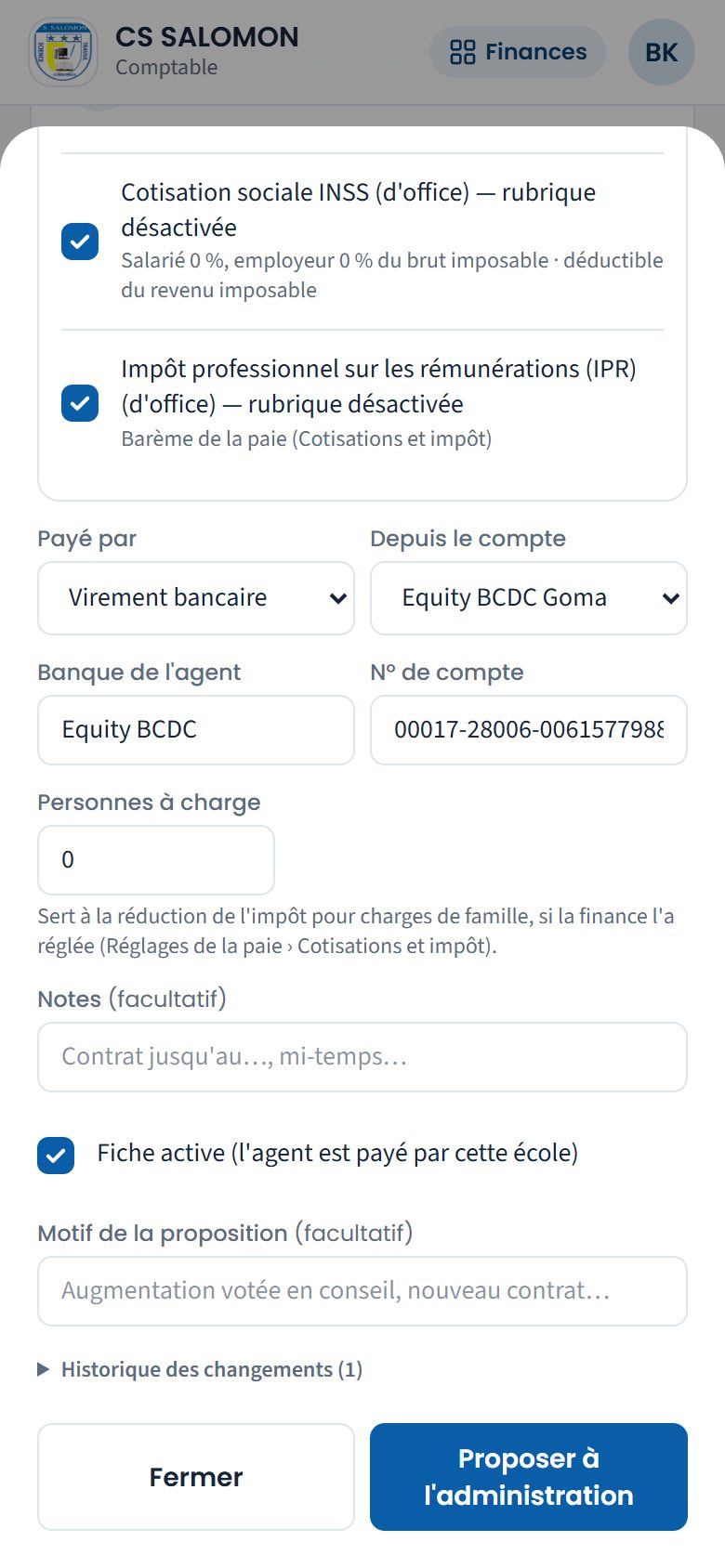 Proposition de fiche salariale par le comptable (téléphone)