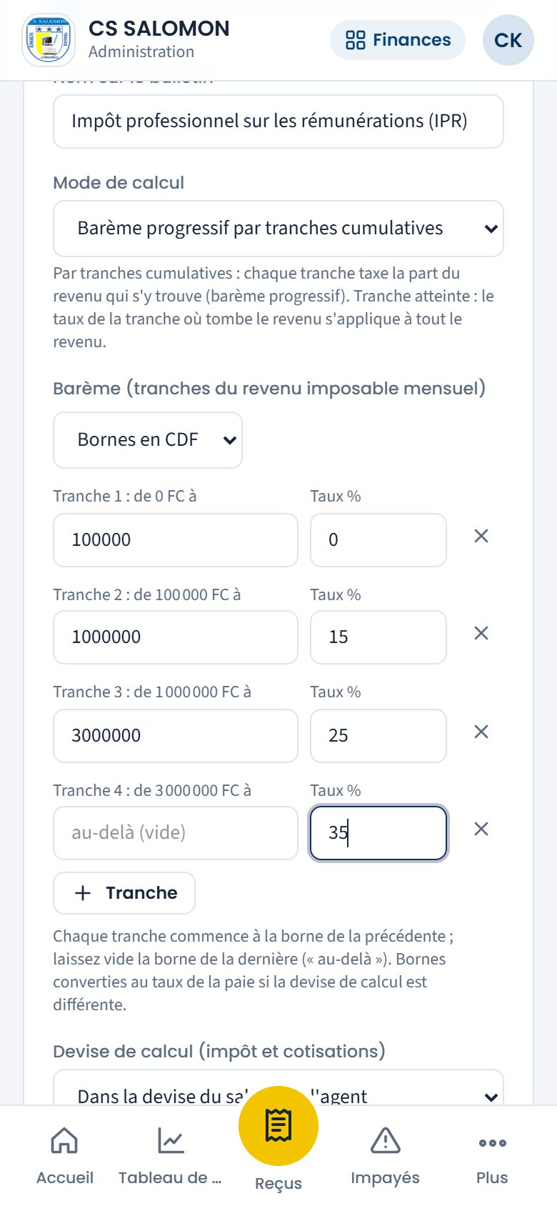 Barème de l'impôt par tranches (téléphone)