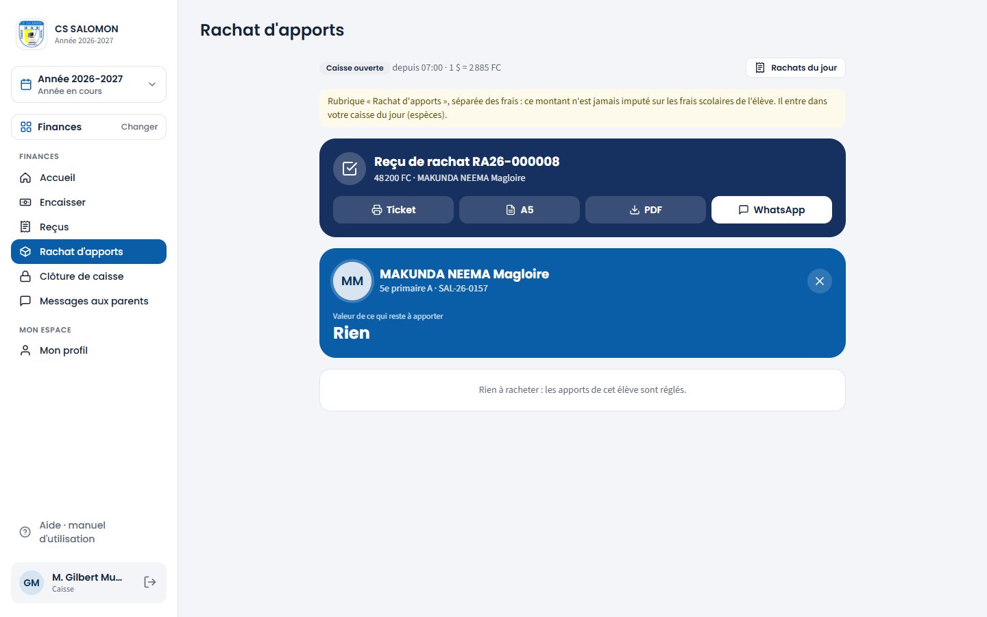 Reçu de rachat tout juste émis (ordinateur)