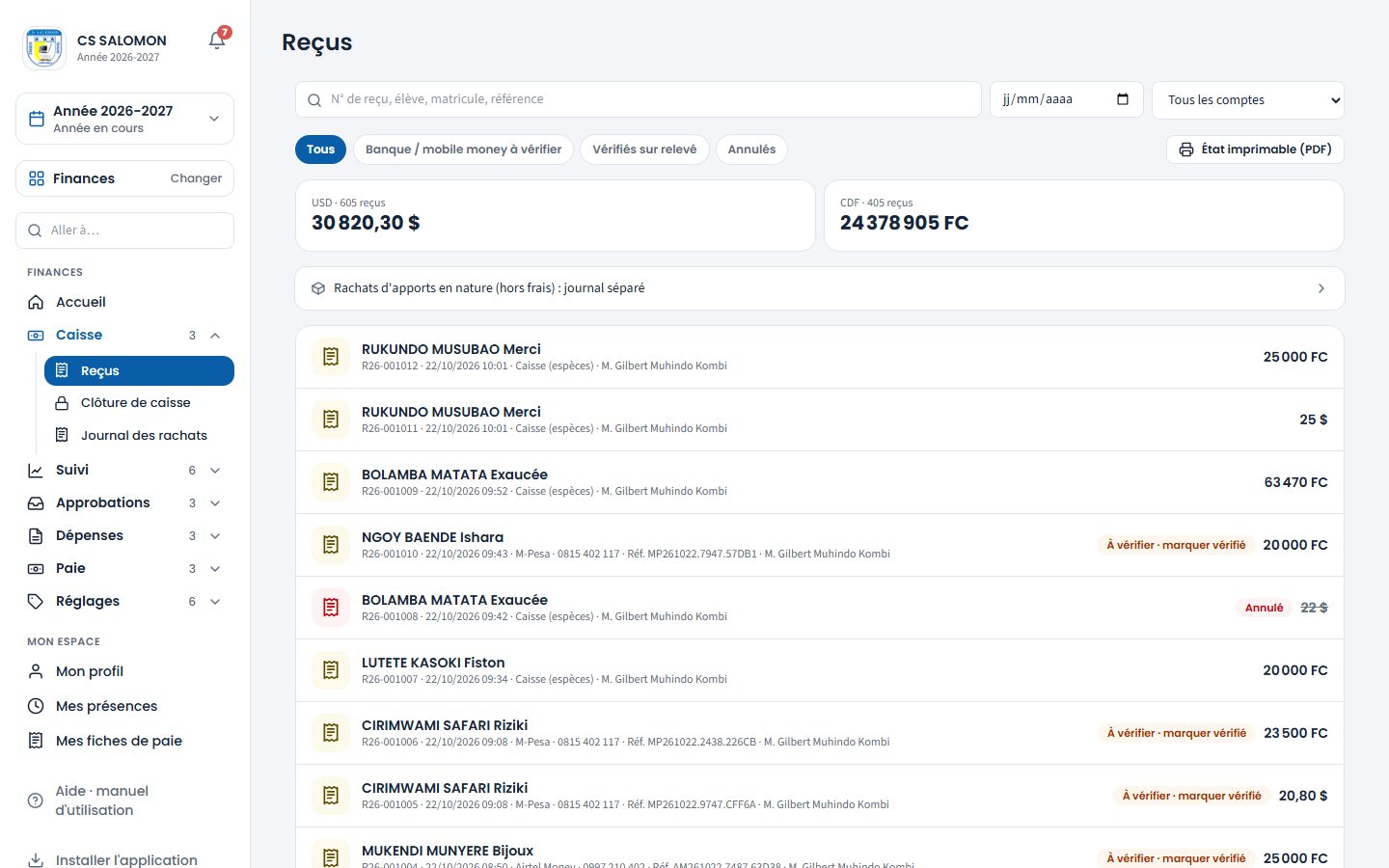 Journal des reçus (ordinateur)