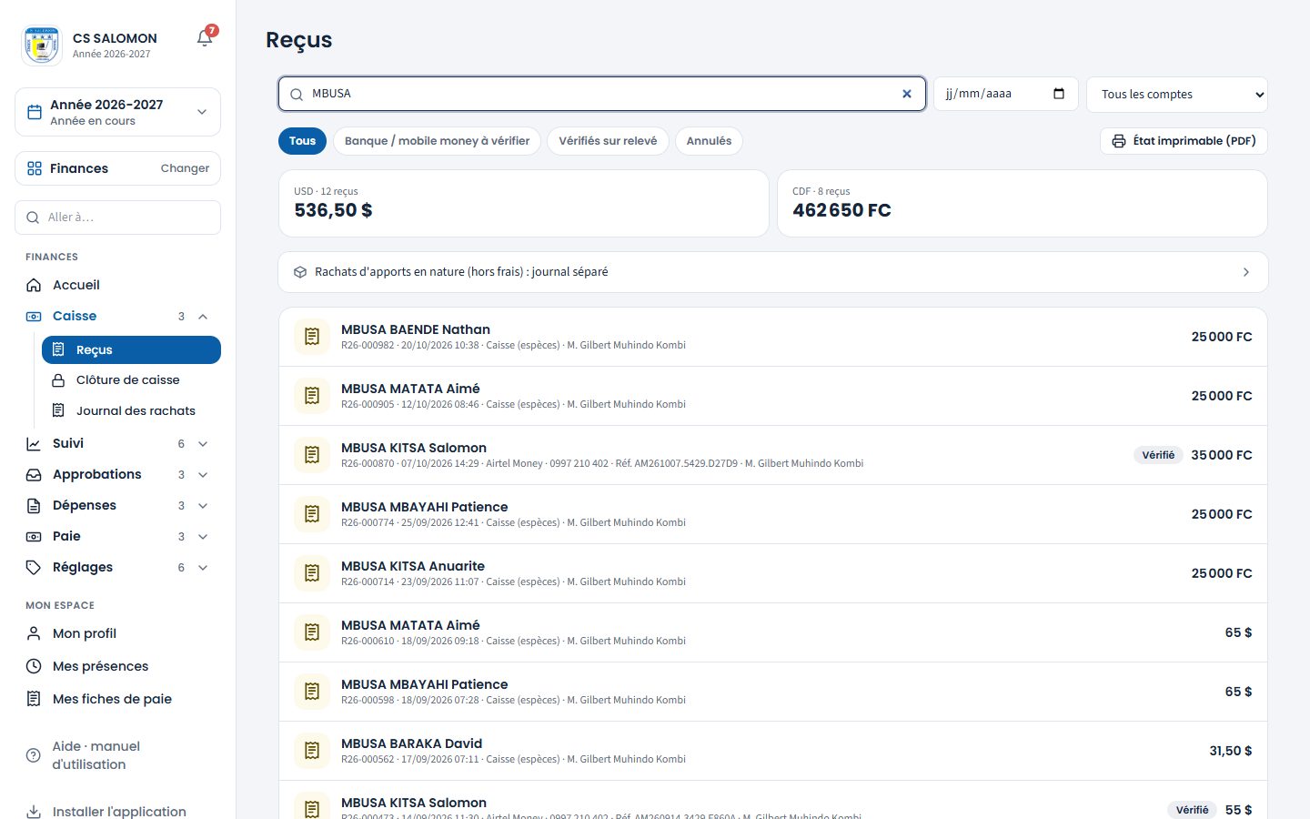 Recherche d'un reçu par nom (ordinateur)