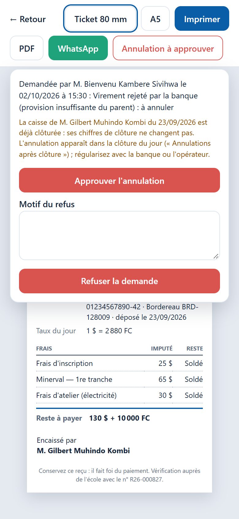 Demande d'annulation à approuver (téléphone)