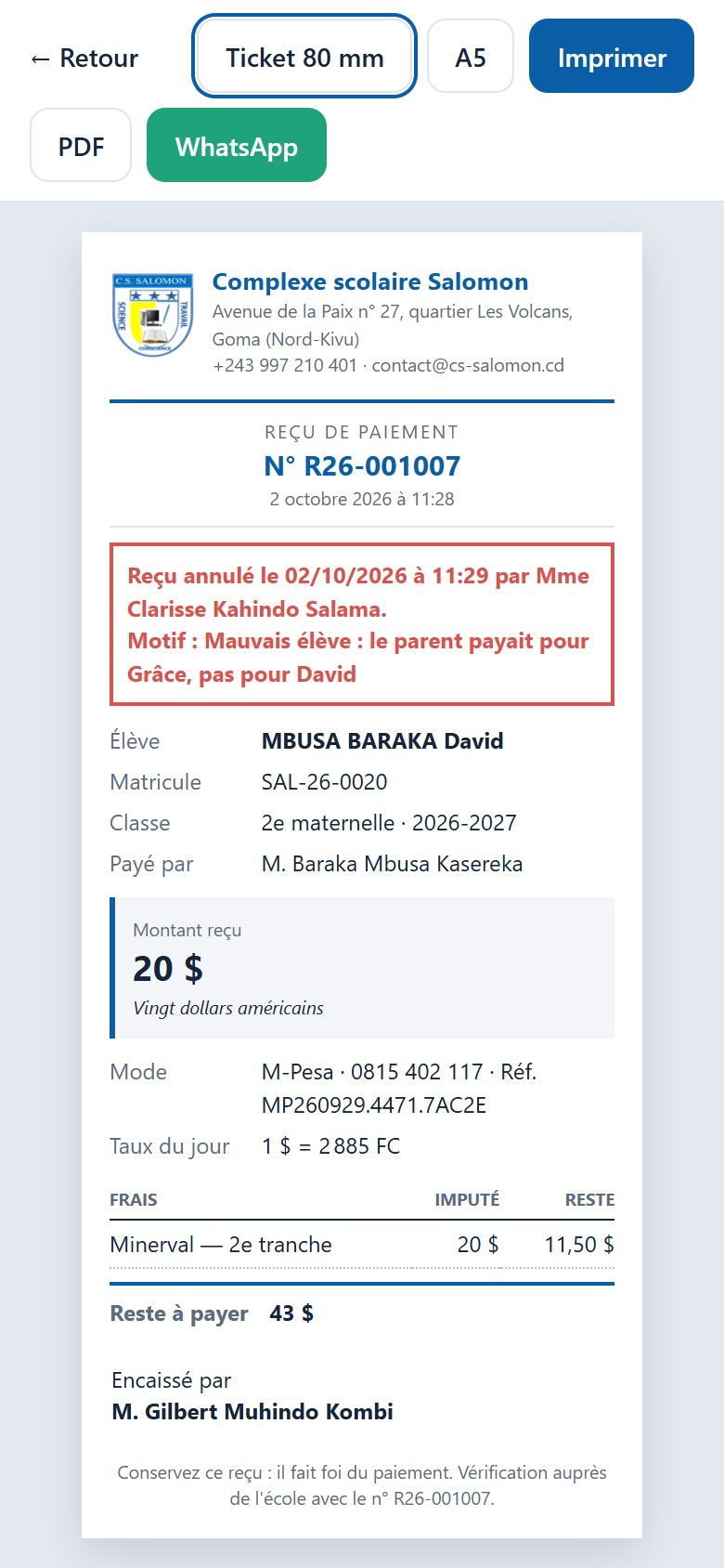 Reçu annulé (téléphone)